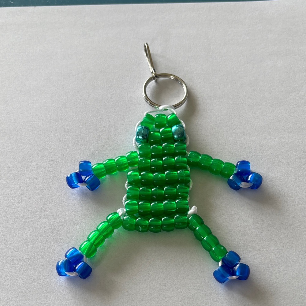 Green and Blue Beaded Frog Keychain